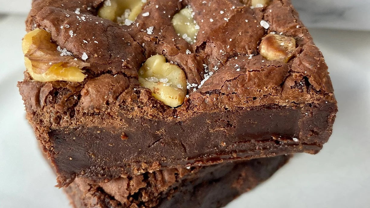 Wall(nut) Flour brownie close up walnuts and sea salt in brownie Ditch The Mix Columbus Ohio