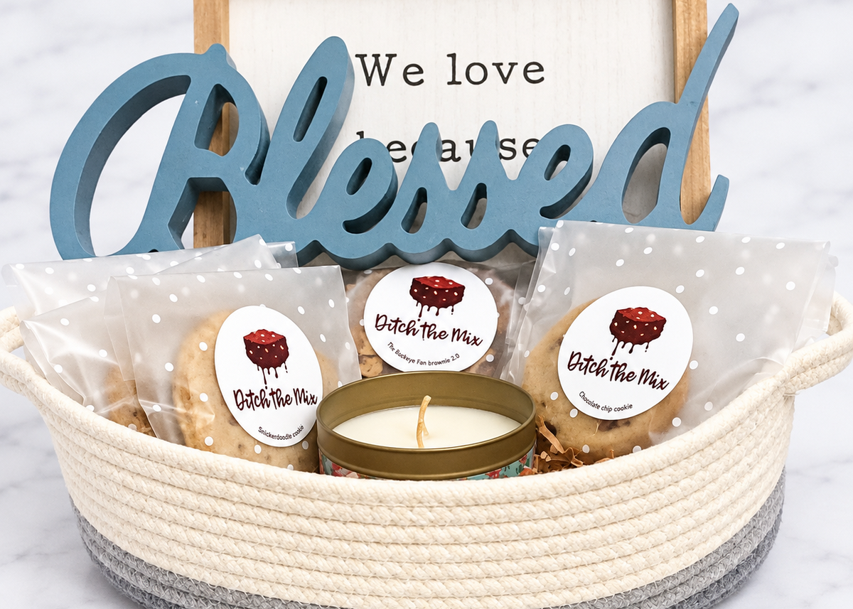 Custom gift basket with chocolate chip cookies and get well wishes Columbus, OH