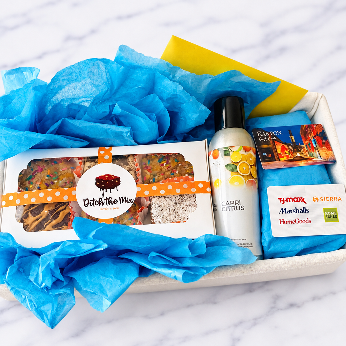 Custom gift basket with assorted brownies for the shopping mall lover shopaholic Columbus, OH 